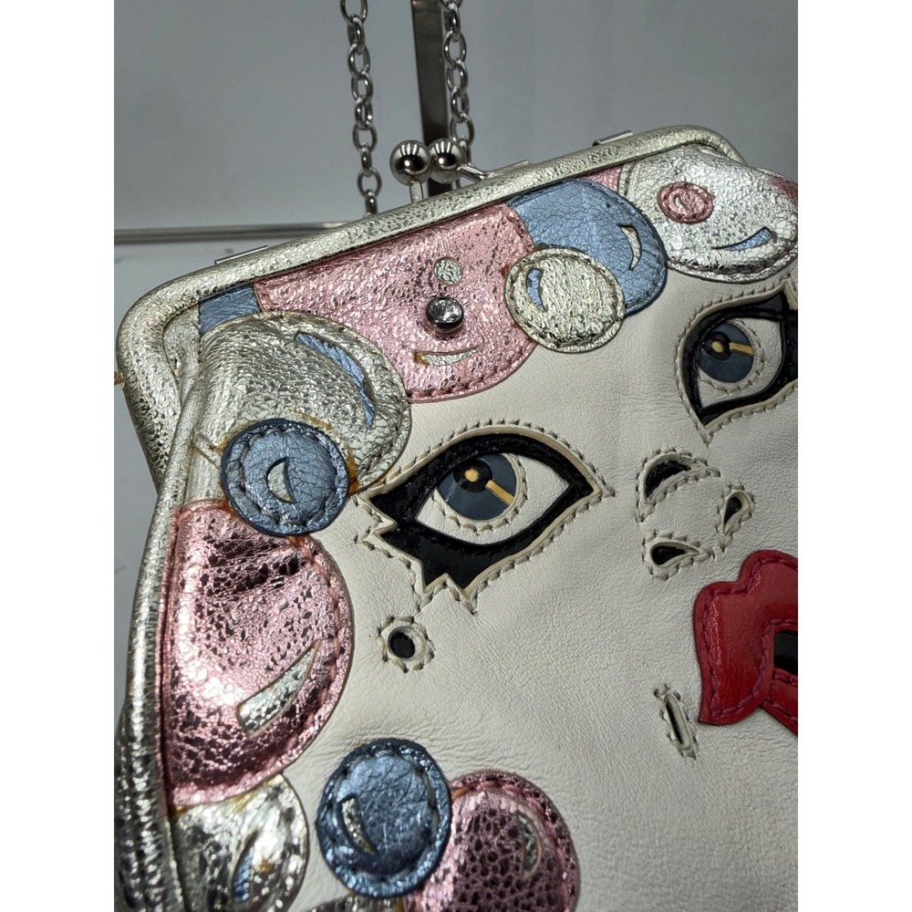 Brighton Vintage Love Caty Metallic Silver Leather Face Coin Purse Crossbody Bag - Picture 4 of 11